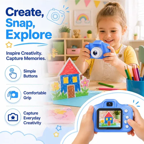 Vista 2 de Cámara de juguete para niños, regalos de Navidad, cumpleaños, festival para niños de 3 a 10 años, cámara de video digital HD para niños pequeños