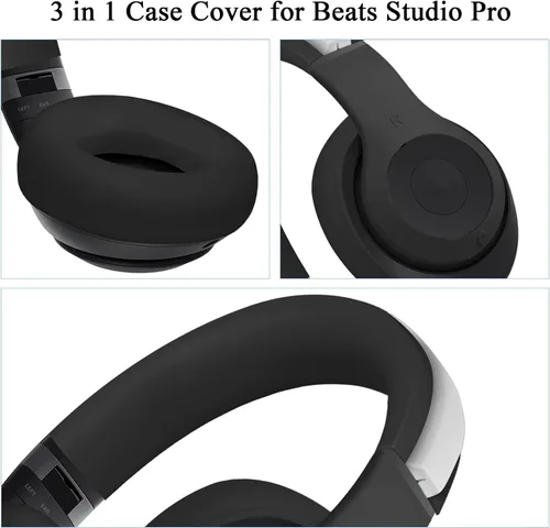 Vista 4 de Adhiper【3 en 1】 Funda de silicona Studio Pro, cubierta antiarañazos para la diadema/almohadillas/carcasa para auriculares Beats Studio Pro, Negro