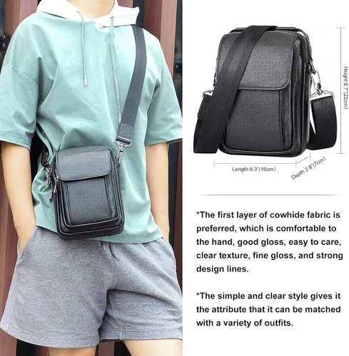 Vista 2 de Augus Bolso de mensajero pequeño de cuero para hombre bolso cruzado de hombro bolso de viaje para hombre bolso de día hebilla magnética