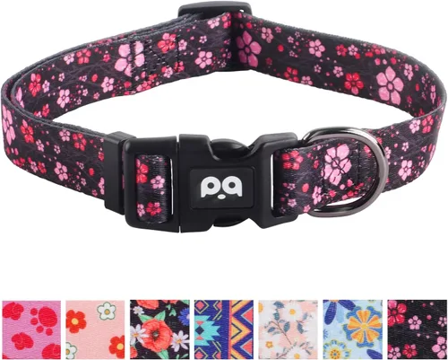 Vista 18 de Collar de perro suave ajustable: estampado de flores rosadas, multicolor, lindos patrones para mascotas, talla XS, pequeña, mediana y grande