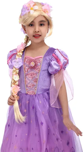 Vista 3 de Lingway Toys Disfraz de princesa de lujo para niñas, vestido de cosplay Rapunzel con accesorios
