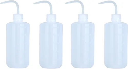 Vista 9 de 2 botellas de plástico blanco translúcido de 16.9 fl oz de 17.6 onzas líquidas con recipiente de medición graduado, boquilla de punta curvada
