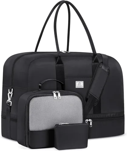 Vista 161 de IBFUN Bolsas de fin de semana para mujer, bolsa grande de lona para viaje, bolsa de viaje con compartimento para zapatos, 21 pulgadas, juego de 3