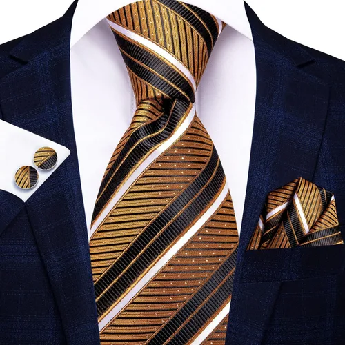 Vista 155 de Hi-Tie Corbatas de seda para hombre, diseño de cachemira a rayas, con bolsillo, gemelos cuadrados, conjunto formal de negocios