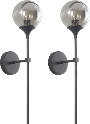Vista 9 de KCO Mid-Century - Juego de 2 apliques de pared modernos con globo de vidrio ámbar con brazo largo, lámparas de pared industriales doradas