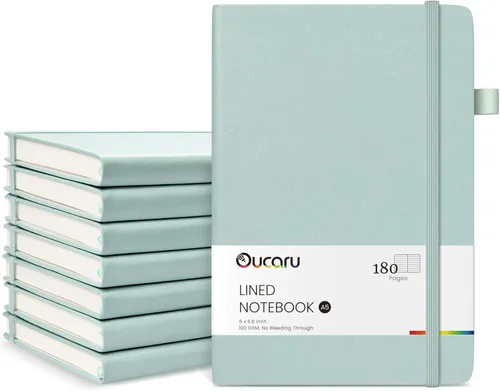 Vista 16 de Oucaru Cuaderno rayado, paquete de 8, 180 páginas, diarios A5 para escribir, papel grueso de 100 GSM, cuadernos pequeños diarios para mujeres