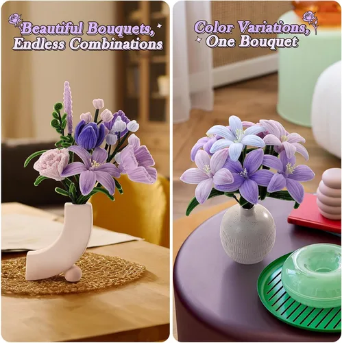 Vista 2 de Limpiador de tuberías Flores, 540 piezas de limpiadores de tuberías a 3. Morado