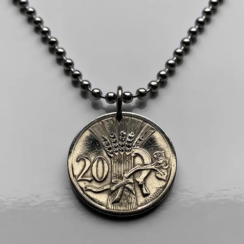 Vista 3 de 1928 Checoslovaquia 20 Haleru moneda colgante León checo Escudo eslovaco Praga Brno Bratislava Ostrava Bohemia Moravia Puente de Carlos Karlstejn