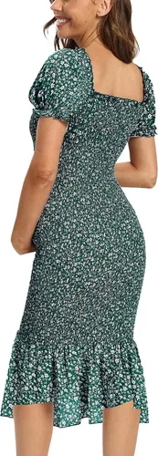 Vista 3 de Vestidos de maternidad midi bodycon floral de primavera, manga larga abombada cuello cuadrado dobladillo con volantes sirena baby showersesión