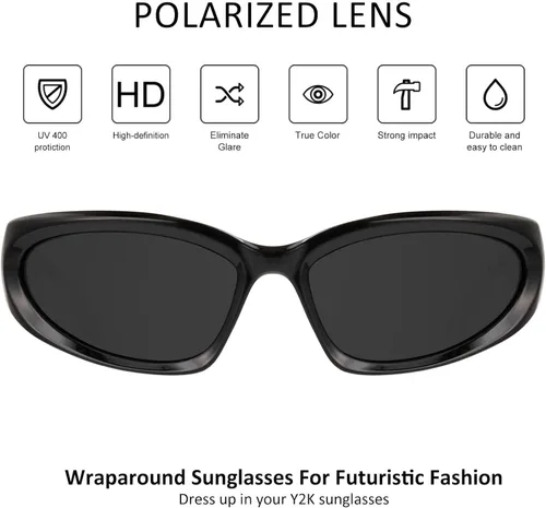 Vista 5 de mosanana Gafas de sol polarizadas redondas envolventes para mujeres y hombres, modelo NEO