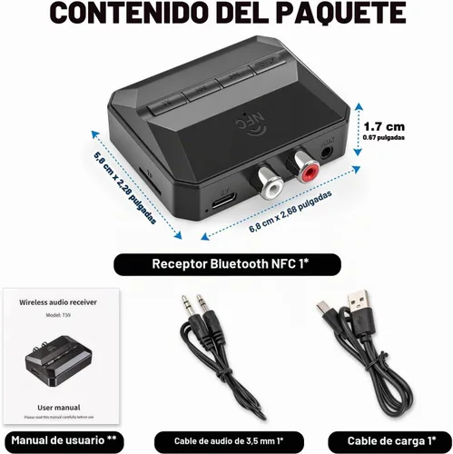 Vista 7 de Receptor Bluetooth, adaptador de audio inalámbrico con Bluetooth 5.3 NFC-Enabled RCA/3.5mm AUX USB Drive/TF Card Outputs, Volume/Track Control for