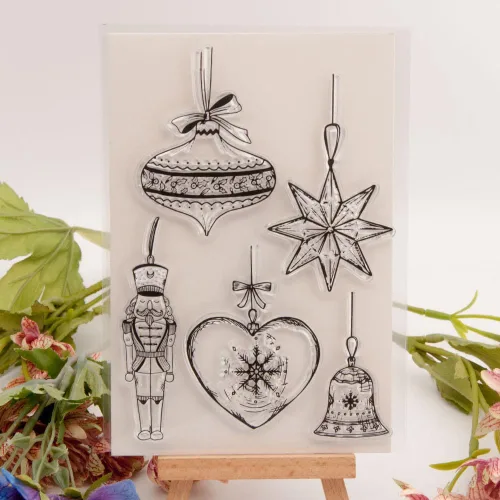 Vista 4 de Bolas de Navidad transparentes para hacer tarjetas de Navidad o diarios, adornos decorativos de Navidad con estrellas colgantes, sellos de silicona