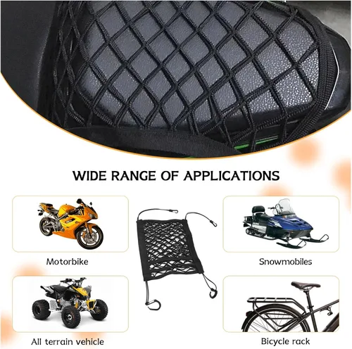 Vista 9 de Red de Carga para Motocicleta para Almacenamiento de Casco, 9.4''×10.6'' Red Bungee de Triple Capa de Alta Elasticidad con 4 Ganchos, Bolsillo