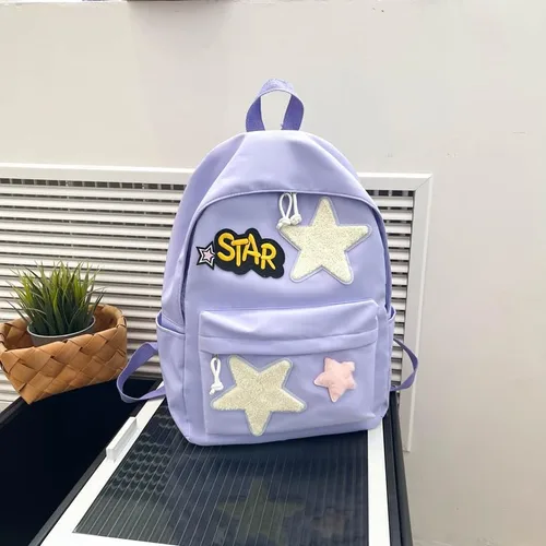 Vista 3 de Linda mochila para mujeres y hombres, diseño Kawaii Y2K moderno colorido Harajuku senderismo mochila de viaje mochila estética mochila, Púrpura