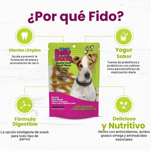 Vista 3 de Fido Belly Bones para perros, 13 golosinas dentales para perros pequeños con sabor a yogur (hechas en Estados Unidos) – 13 golosinas para perros