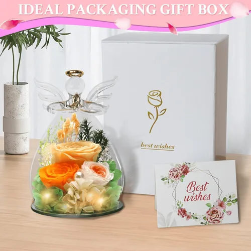 Vista 3 de Regalos para mujeres, rosa preservada, flor para siempre, champán en cristal, figura de ángel, flores frescas para entrega, regalo de cumpleaños