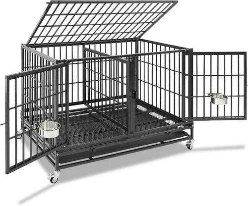 Vista 10 de Homey Pet Jaula apilable para perros de 36 pulgadas, resistente e indestructible, a prueba de escape, con 4 ruedas con bloqueo, bandeja extraíble