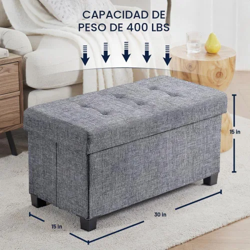 Vista 2 de Ornavo Home Banco otomano de almacenamiento grande de 30 pulgadas con patas Gris