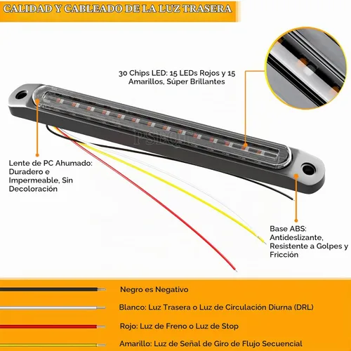 Vista 5 de PSEQT - Barra de luz trasera de 10" para remolque con 15 LED, luz de freno, parada, señal de giro, montaje de luces secuenciales de estrobo rojo