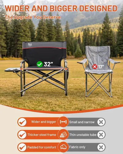 Vista 9 de TIMBER RIDGE Silla de camping térmica de gran tamaño resistente Negro calentado