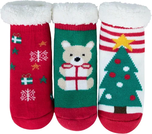 Vista 2 de Zando Calcetines peludos de Navidad para niños y niñas, calcetines térmicos gruesos, suaves y esponjosos, calcetines acogedores para niños pequeños
