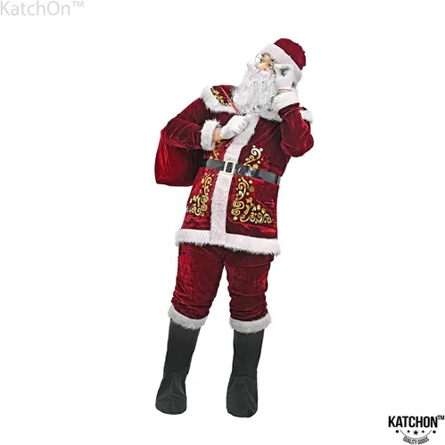 Vista 3 de KatchOn Deluxe Velvet Santa Suit for Adults - 11 Pieces Santa Costumes for Adults Christmas Costumes, Santa Claus Costume