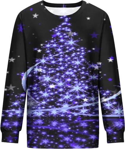 Vista 3 de SIUMOPA Women's Novelty Sweatshirt Christmas sparkly Tree Graphic Printed Pullover Oversized Loose Fit Fashion Blouse Shirts