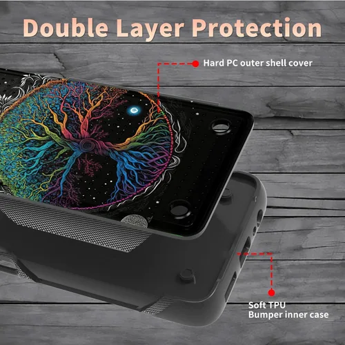 Vista 2 de Funda para Samsung Galaxy A13/A04/A04S/A23/A32 5G con protector de pantalla, parte trasera texturizada de policarbonato duro, diseño de árbol