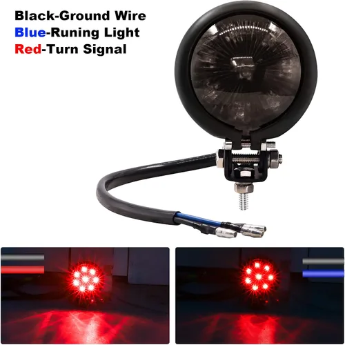 Vista 3 de Luz trasera LED para motocicleta, lente ahumada, luz de conducción LED redonda, lámpara de freno para motocross, motocicleta (negro)