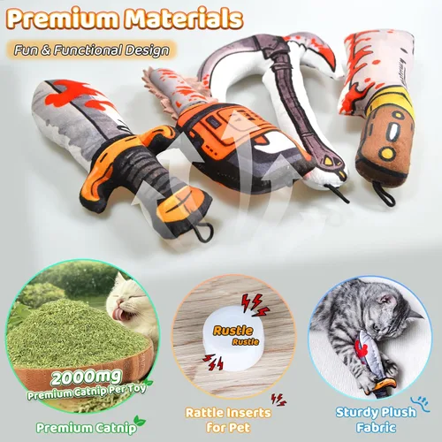 Vista 3 de Juguetes para Gatos [8000mg de Hierba Gatera Premium] Estilo Colorido de Dibujos Animados Terror Divertido Cuchillo Hierba Gatera Juguetes
