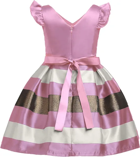 Vista 8 de NSSMWTTC 2-10T - Vestidos de rayas para niñas pequeñas, vestido de fiesta de boda de Navidad