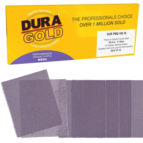 Vista 8 de Dura-Gold Papel de lija de malla de cerámica púrpura de grano 80 de alta calidad, tamaño de 1/4 hoja, caja de 16-4.5 x 5.5 pulgadas, parte trasera