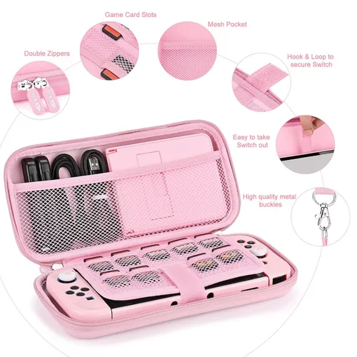 Vista 3 de Younik Switch Accessories Bundle, 17 in 1 Pink Switch Accessories Kit for Girls Include Switch Carrying Case, Adjustable Stand, Protective Case for