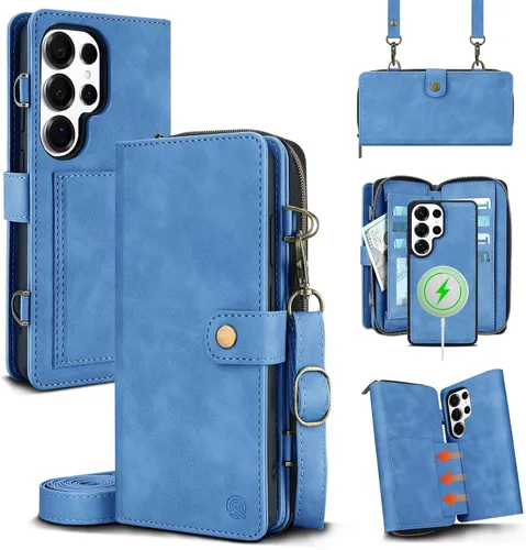 Vista 16 de Funda tipo cartera para Samsung Galaxy S25 Ultra, funda tipo cartera multifunción, desmontable 3 en 1 magnética para Galaxy S25 Ultra, funda