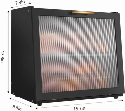 Vista 7 de Joyvilla Caja de Pan de Doble Capa de Bambú para Encimera de Cocina, Contenedor de Almacenamiento de Pan, Caja de Pan Negra con Ventana, de Gran