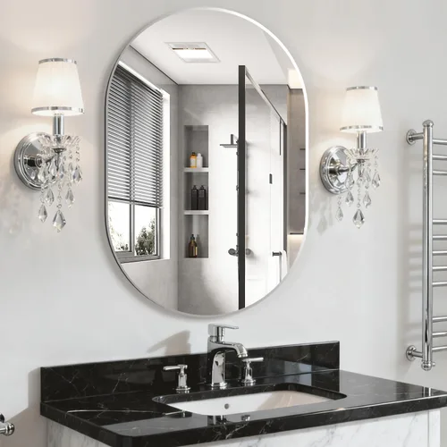 Vista 16 de Espejo ovalado de baño de 2 piezas, espejo de tocador de pared de cápsula, espejo de píldora de 20 x 30 pulgadas, espejo grande y moderno con marco