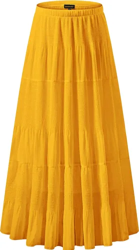 Vista 37 de NASHALYLY - Faldas largas de gasa, acampanadas, plisadas, con cintura alta y elástica para mujer Albaricoque Rosa Floral