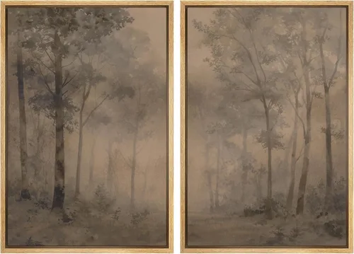 Vista 24 de SIGNWIN Lienzo enmarcado para pared, juego de arte con anillos de árbol de bosque grunge en blanco y negro, ilustraciones de naturaleza silvestre