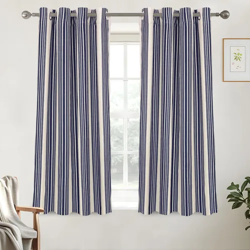 Vista 60 de DriftAway Chris Linen - Cortinas opacas con capa térmica y reductora de sonido, 63 pulgadas de largo para dormitorio, cortinas estampadas a rayas