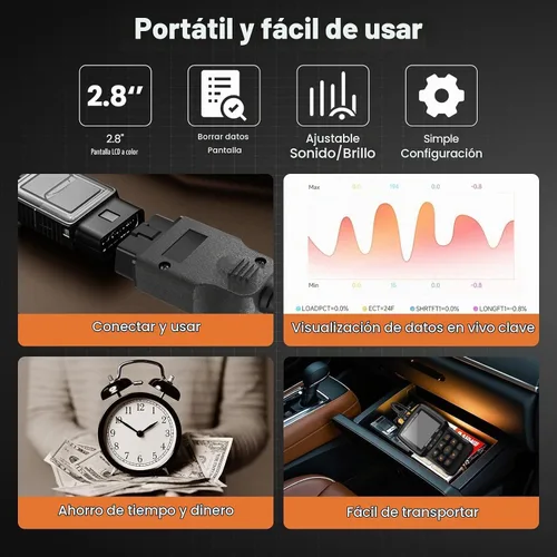 Vista 5 de Beaspire Herramienta de diagnóstico del escáner OBD2, lector OBD2 de código de luz del motor con reinicio, preparación I/M, probador de batería
