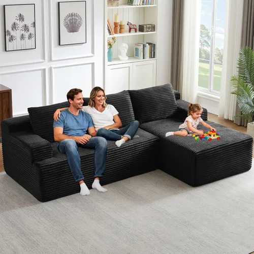 Vista 3 de Sofá modular de 96 pulgadas en forma de L, sofá modular de 3 asientos, sofá modular de pana de espuma viscoelástica sin hueso para sala de estar