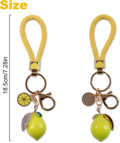 Vista 3 de Llavero de limón 1 juego de llavero de frutas para mujer, llavero de diamante para bolso, mochila, coche, joyería, bolso, llavero personalizado