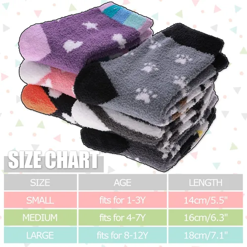 Vista 5 de LINEMIN Calcetines peludos para niños y niñas con agarres calcetines antideslizantes acogedores y esponjosos para invierno calcetines altos cálidos