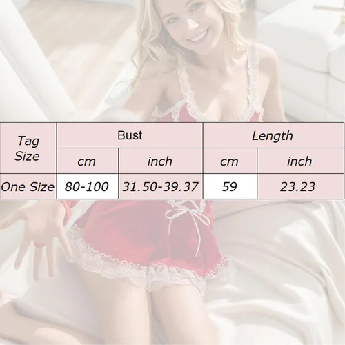Vista 3 de WZPIMT Bowknot Christmas Lingerie Women Christmas Lingerie Sexy Santa Costume Lace Babydoll Chemise Sexy Red Teddy Bodysuit