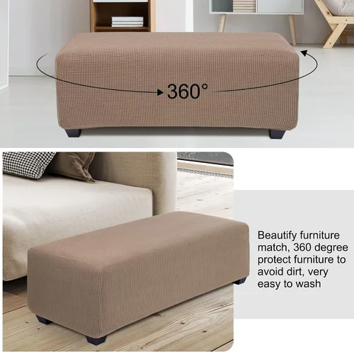 Vista 56 de PiccoCasa Funda otomana de alta elasticidad con parte inferior elástica, funda suave de tela jacquard a cuadros pequeños, funda rectangular