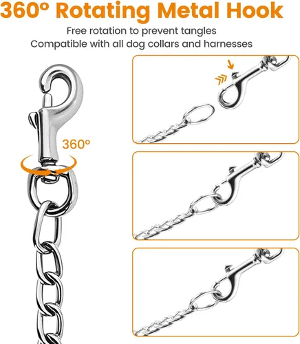Vista 11 de PETTOM Correa de cadena de metal para perros, cuerda de acero resistente a prueba de mordidas con mango acolchado para perros medianos y grandes