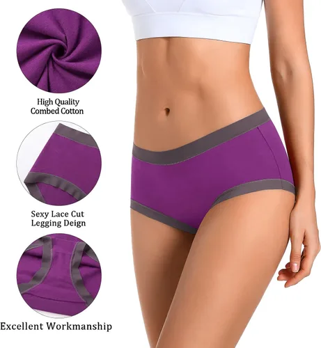 Vista 2 de ANNYISON Ropa interior para mujer, cintura alta, cobertura completa, calzones coloridos de algodón para mujer