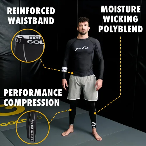 Vista 2 de Gold BJJ Jiu Jitsu Spats - Capa base para Gi y No-Gi Grappling - Pantalones de artes marciales