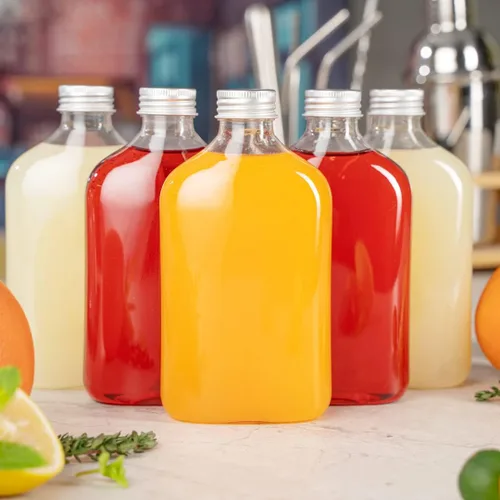 Vista 11 de Restaurantware Bottle Tek - Botellas de licor de 10 onzas, 100 botellas de plástico vacías, desechables con tapas de aluminio, botella de plástico