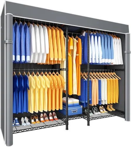 Vista 7 de Ulif E12C - Sistema organizador de armario resistente, perchero de ropa independiente, perchero ajustable para ropa de 71 pulgadas de ancho x 16